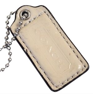 👜 2" Medium Coach Y2K Parchment Leather Hangtag Bag Fob Purse Charm Keychain